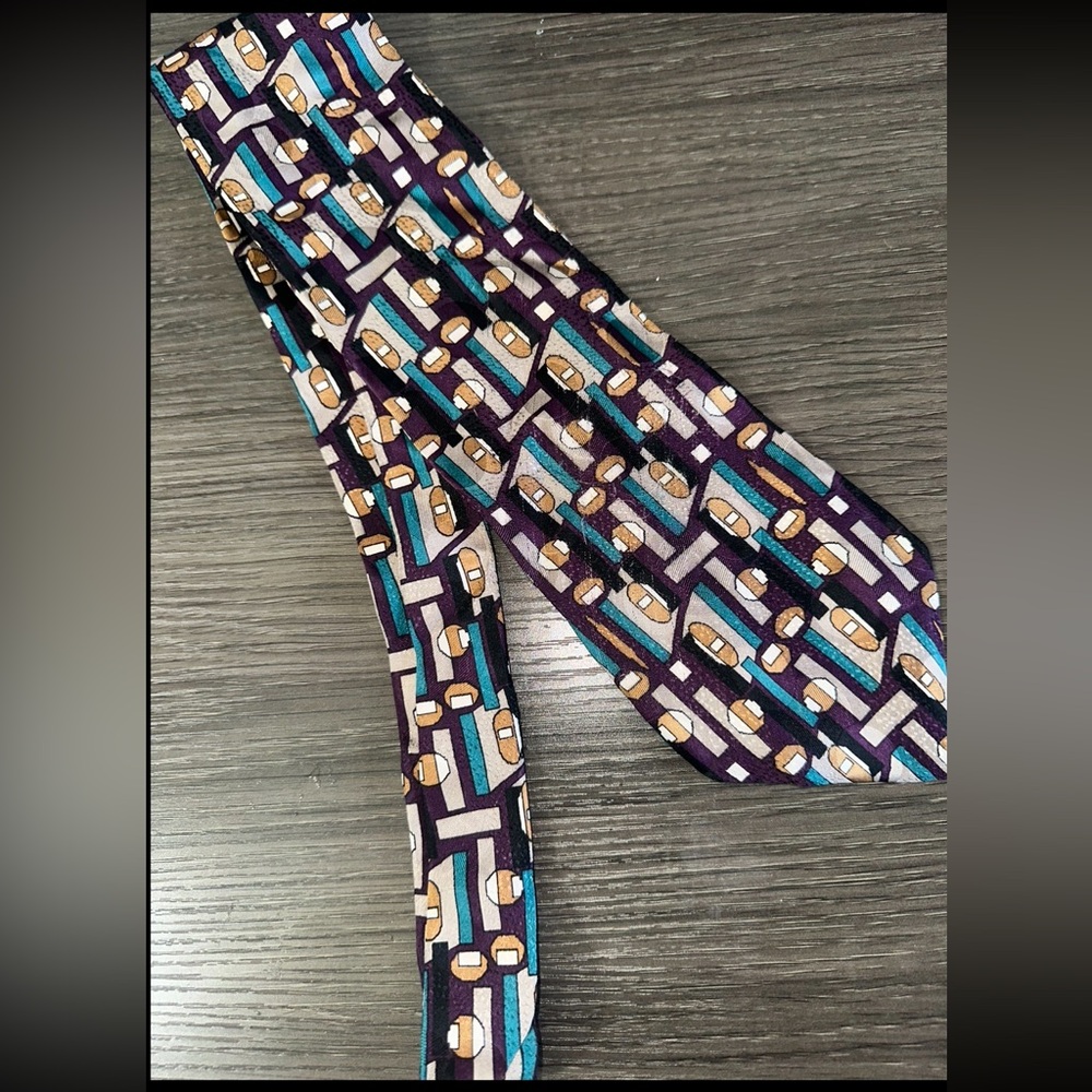 Geometric Patterned Tie in Purple and Blue